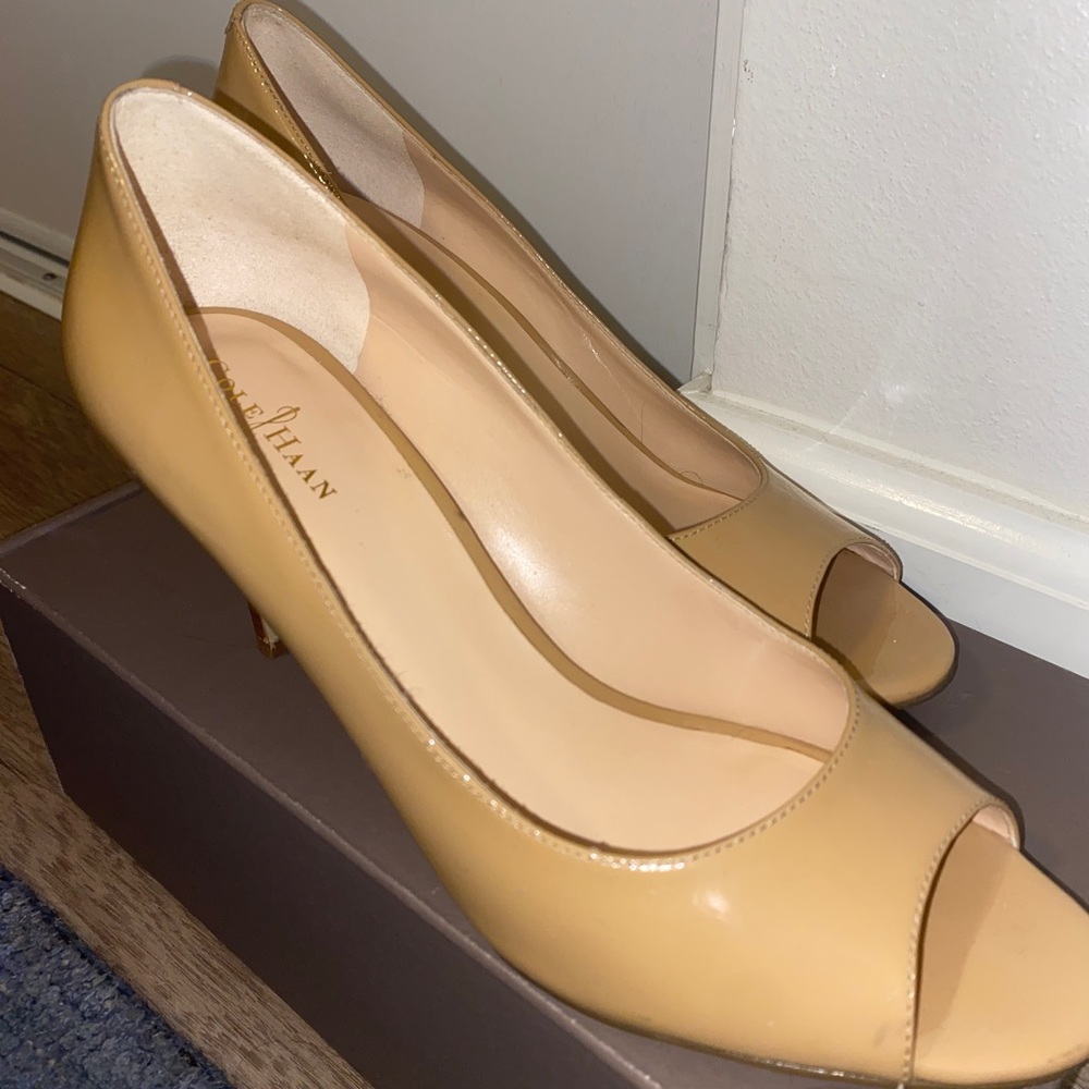 Cole Haan Nude peep toe patent shoes